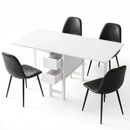 Artiss Dining Table and Chairs Set 5pcs Foldable with 2 Drawers Black and White