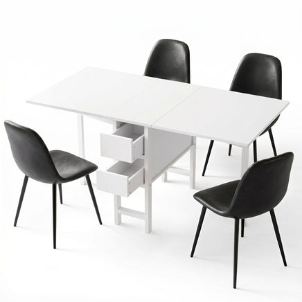 Artiss Dining Table and Chairs Set 5pcs Foldable with 2 Drawers Black and White