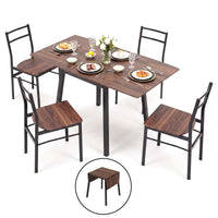 Artiss Dining Table and Chairs Set 5pcs with Extendable 60-120cm Drop-Leaf Table Brown