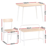 Artiss Dining Table and Chairs Set of 4 Bench Kitchen Furniture Natural and White