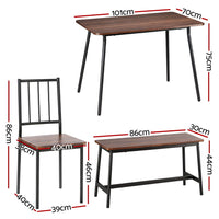 Artiss Dining Table and Chairs Set of 4 Bench Kitchen Furniture Rustic Brown- BH11-BR