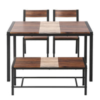 Artiss Dining Table and Chairs Set of 4 Bench Kitchen Furniture Rustic Brown- BH25-BR