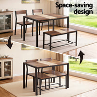 Artiss Dining Table and Chairs Set of 4 Bench Kitchen Furniture Rustic Brown- BH25-BR