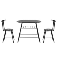 Artiss Dining Table Set 3PC Bistro Kitchen Storage Wine Rack Black Marble Style