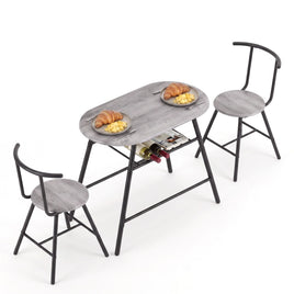 Artiss Oval Dining Table Set 3PC Space-Saving Bistro Kitchen Storage Wine Rack Grey