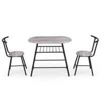 Artiss Oval Dining Table Set 3PC Space-Saving Bistro Kitchen Storage Wine Rack Grey