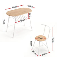 Artiss Oval Dining Table Set 3PC Space-Saving Bistro Kitchen Storage Wine Rack Natural White