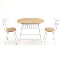 Artiss Oval Dining Table Set 3PC Space-Saving Bistro Kitchen Storage Wine Rack Natural White