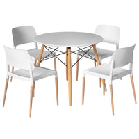 1 Artiss Dining Table and 4 Chairs Set Round White