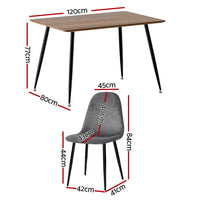 1 Artiss Dining Table and 4 Chairs Set Grey Metal