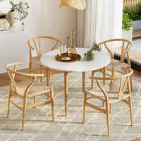 1 Dining Table and 4 Chairs Set Wishbone Wood