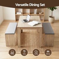 Artiss 3 Piece Dining Sets, 120cm Wooden Dining Table and 2 Upholstered Chairs Set, Space-Saving Modern Kitchen Dining Suite for Home Apartment (Oak)