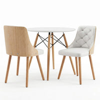 Artiss Dining Table and Chairs Set 3PCS 90cm 2 Seater Round Dining Set for Kitchen, Apartment, Dining Room White