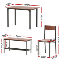 Artiss Dining Table and Chairs Set of 4 Storage Bench Kitchen Furniture Walnut