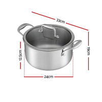 5-Star Chef 4.5L 24cm Stainless Steel Dutch Oven Pot with Lid and Stay-Cool Handle