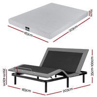 Artiss King Bed Frame and Giselle Bedding King Memory Foam Mattress Set, Electric Bed Base with Zero Gravity & 7 Zone Cooling Comfort for Back Pain Relief, Black & Grey, 15cm Thickness