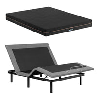 Artiss Double size bed frame with Giselle Bedding Double Mattress, adjustable bed Base Combo for Snoring Relief, Independent Head Foot Incline, Wireless Remote, Black,18cm Thickness