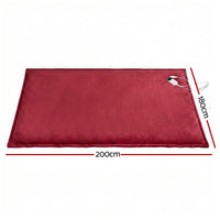Giselle Electric Throw Rug Double Size 200x180cm Fleece Flannel Heated Blanket Burgundy