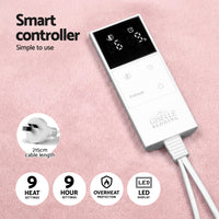 Giselle Electric Throw Rug Double Size 200x180cm Fleece Flannel Heated Blanket Pink