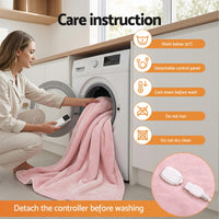 Giselle Electric Throw Rug Double Size 200x180cm Fleece Flannel Heated Blanket Pink