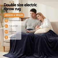 Giselle Electric Throw Rug Double Size 200x180cm Coral Fleece Heated Blanket Charcoal
