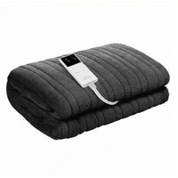 Giselle Electric Throw Rug Double Size 200x180cm Coral Fleece Heated Blanket Grey