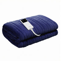 Giselle Electric Throw Rug Double Size 200x180cm Coral Fleece Heated Blanket Navy Blue