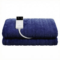 Giselle Electric Throw Rug Double Size 200x180cm Coral Fleece Heated Blanket Navy Blue