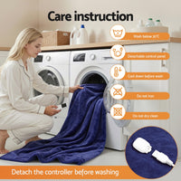 Giselle Electric Throw Rug Double Size 200x180cm Coral Fleece Heated Blanket Navy Blue
