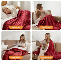 Giselle Electric Throw Rug Dual Side Fleece Flannel Heated Blanket Burgundy