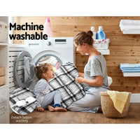 Giselle Bedding Electric Throw Rug Flannel Snuggle Blanket Washable Heated Grey and White Checkered