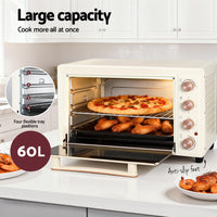 Devanti 60L Convection Oven Electric Fryer Ovens 2000W Cream