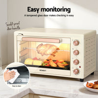 Devanti 60L Convection Oven Electric Fryer Ovens 2000W Cream