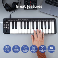 Alpha 25-Key MIDI Keyboard Controller Portable USB Laptop Black