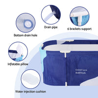 Weisshorn Foldable Bathtub PVC Spa Bucket Inflatable Cushion 134x65cm Navy Blue