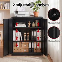 Artiss 100cm Steel Locker Cabinet Filing Mental Storage 100cm 3-Point Lock 2 Adjustable Shelves Black