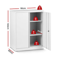 Artiss Steel Locker Cabinet Filing Mental Storage 3-Point Lock Adjustable Shelves White