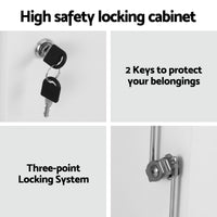Artiss Steel Locker Cabinet Filing Mental Storage 3-Point Lock Adjustable Shelves White