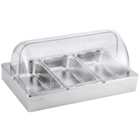 5-Star Chef 3 Pan Food Serving Display Stainless Steel with Clear Roll Top Cover