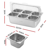 5-Star Chef 6 Pan Food Serving Display Stainless Steel Cooler Platter with Clear Roll Top Cover