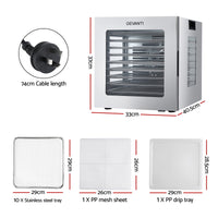 Devanti 10 Trays Food Dehydrator Stainless Steel Visible Glass Door 850W