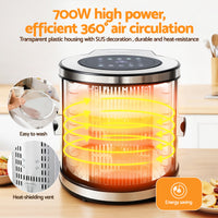 Devanti 8 Trays Food Dehydrator Stainless Steel Auto-Rotate 10 Programs 700W