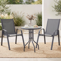 Gardeon 3PC Outdoor Bistro Set Table and Chairs Stackable Patio Furniture Grey