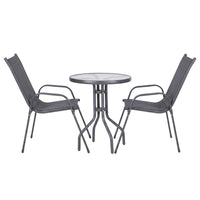 Gardeon 3PC Outdoor Bistro Set Table and Chairs Stackable Patio Furniture Grey