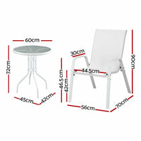 Gardeon 3PC Outdoor Bistro Set Table and Chairs Stackable Patio Furniture White