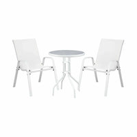 Gardeon 3PC Outdoor Bistro Set Table and Chairs Stackable Patio Furniture White