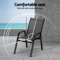 Gardeon 2PC Outdoor Dining Chairs Stackable Lounge Chair Patio Furniture Black