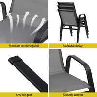 Gardeon 2PC Outdoor Dining Chairs Stackable Lounge Chair Patio Furniture Black