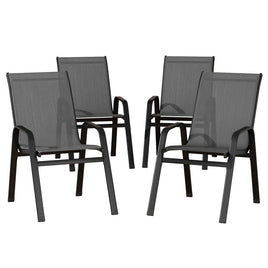 Gardeon 4PC Outdoor Dining Chairs Stackable Lounge Chair Patio Furniture Grey