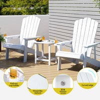 Gardeon Outdoor Table and Chairs HDPE Adirondack Beach Chair Sun Lounge Patio Furniture Garden White